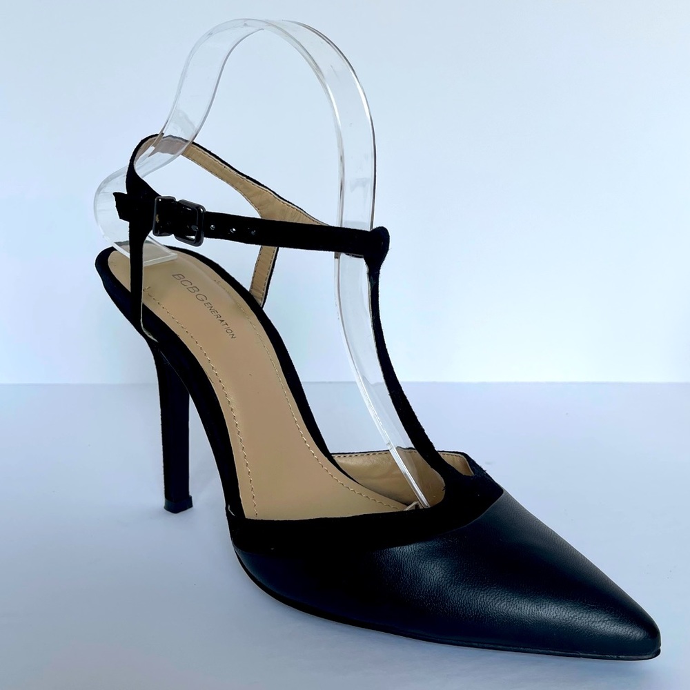 BCBGENERATION BLACK LEATHER STILETTO SHOES